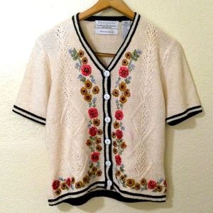 COPY - Petite Hand Embroidered Floral Knit Blouse